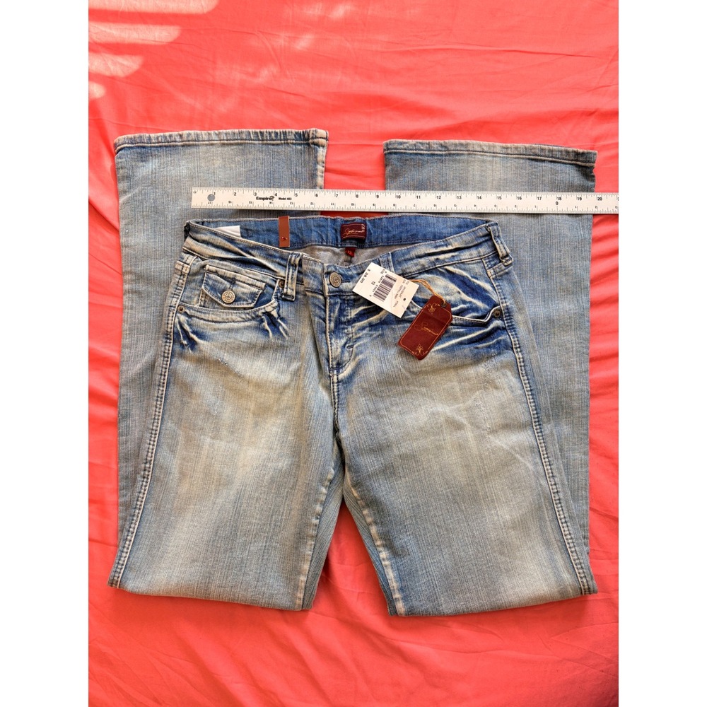 Y2K Underground Soul Women Light Wash Flare Jeans Low Rise Embroidered NWT